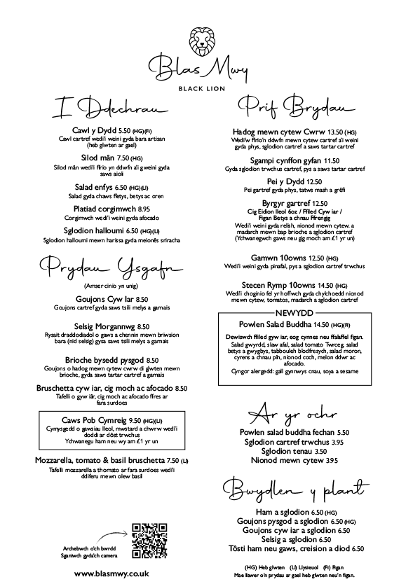 food menu cymraeg